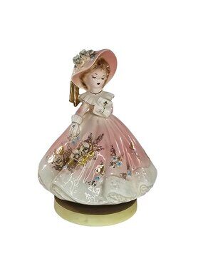 Josef Originals Girl Figurine Pink Dress Bible Music Amazing Grace Repaired